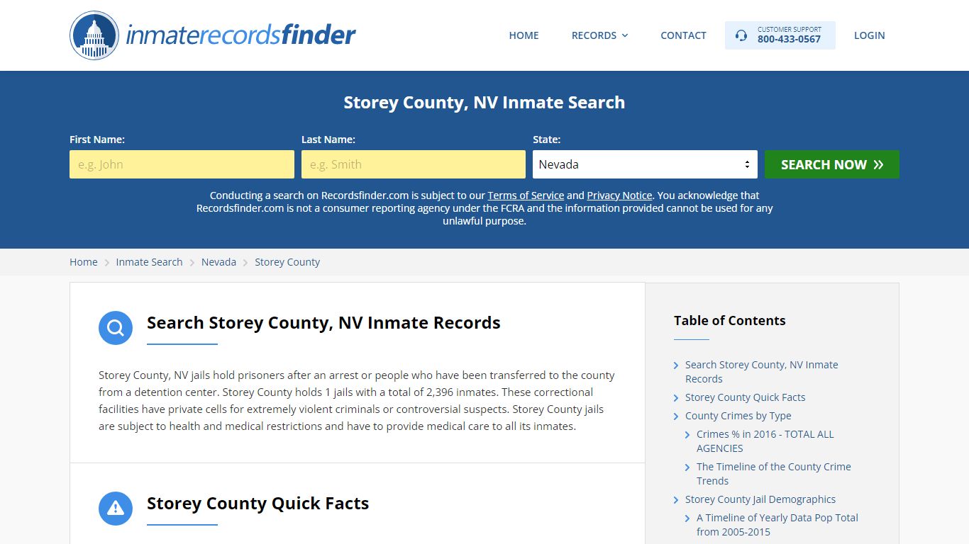 Storey County, NV Inmate Lookup & Jail Records Online