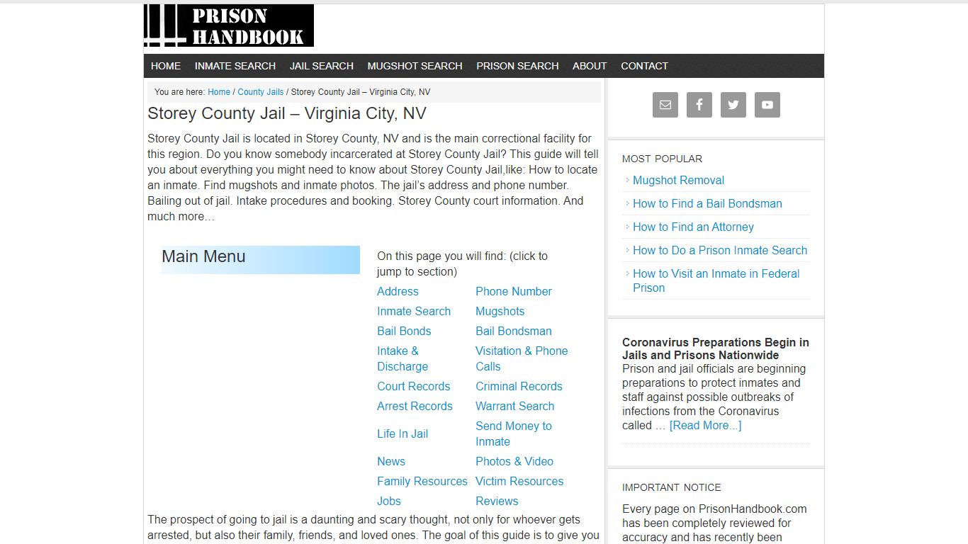 Storey County Jail – Virginia City, NV - Prison Handbook
